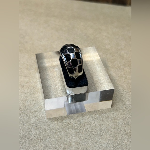 Silver & Black Check Ring, Wide, Open Band (Adjustable)
Size 7 as is - Picture 3 of 5